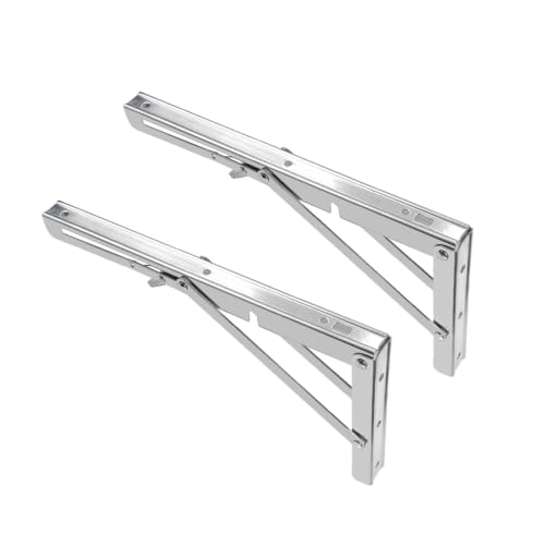 Image of VOLO Pack of 2 Pieces (1 Set ) Heavy Duty Folding Bracket | 150 Kg Load Capacity | Foldable Wall Shelf Bracket | Bracket for Fold Down Table and Wall with Fittings | (Stainless Steel, 12 Inch (300mm))