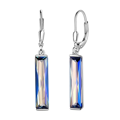 Mystic Topaz Dangle Earrings - Women 925 Sterling Silver Mystic Rainbow Rectangle Fire Topaz Leverback Drop Earring Dangling Jewelry