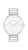 Calvin Klein Women's Ck Dress Stainless Steel Quartz Multi-function Watch, 25200373, White, 38 mm