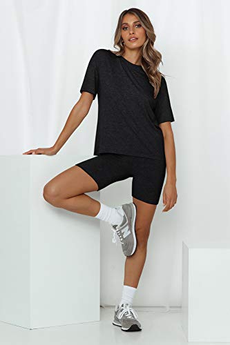 Coolooc Two Piece Outfits For Women Sexy Short Sleeve Round Neck Biker Shorts Set Tracksuits #TOP5