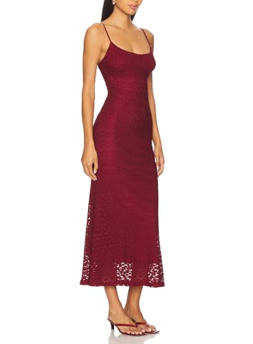 Image of Women Spaghetti Straps Lace Mesh Maxi Dress Backless Mermaid Wedding Dress | Floral Lace Mesh Wedding Guest Dress Fully Lined Adjustable Strap Bodycon Dress Cocktail Party Formal Evening Gown Date Night