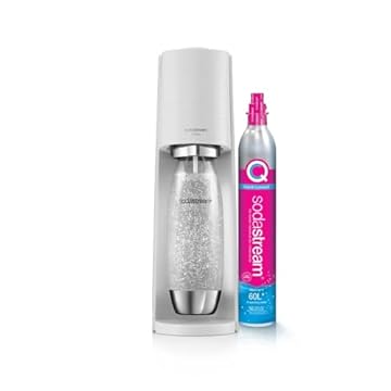Sodastream Terra - Macchina per acqua frizzante e soda, confezione da 1 bottiglia, 1 L, finitura in acciaio inossidabile, compatibile con lavastoviglie + 1 ricarica di gas da 60 l, colore: bianco