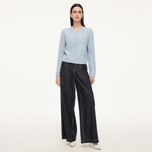 Image of GOELIA Women Wool Blend Lightweight Cardigan Sweaters 2026 Spring Business Casual Solid Long Sleeve Knitted Cardigan Top