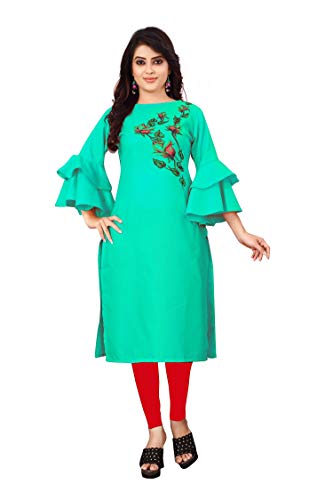 Image of OM SAI LATEST CREATION Slub-Rayon 3 /4 Sleeve Printed A-Line Kurti for Women