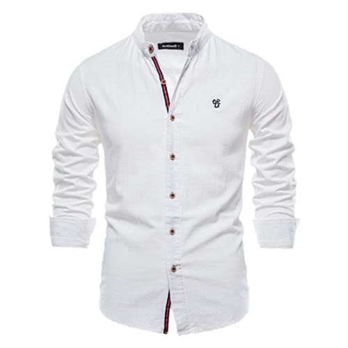 Fujian Friday Camisa social de algodón de primavera para hombre, color liso, manga larga, con solapa, casual, para hombre, color blanco, talla S, 50-60 kg