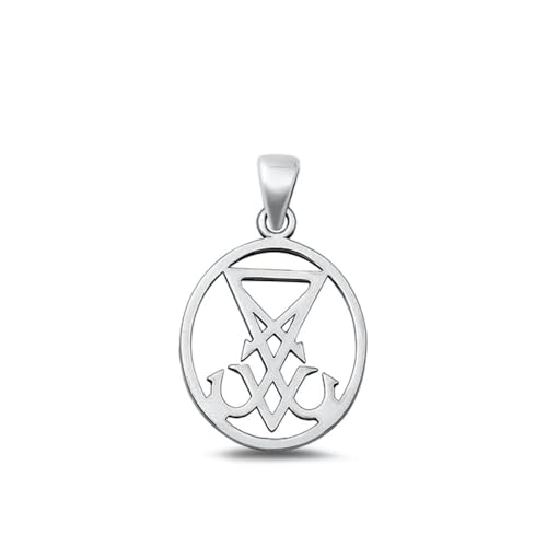 Sterling Silver Fashion Oxidized Outlined Lucifer Sigil Pendant .925 New Charm