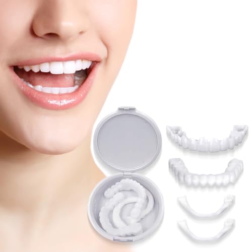 2 Coppie Faccette Denti, Faccette Denti Finti a Scatto Superiore e Inferiore, accette Denti Cosmetici,Protesi Dentarie Cosmetici Temporanee,per Uomini e Donne Copertura di Denti Imperfetti
