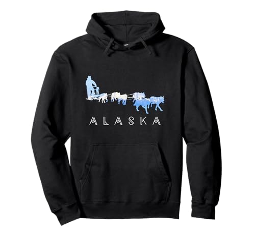 Alaska Sled Dogs Mushing Hoodie with Snow Mountain Scene