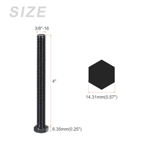 Image of METALLIXITY Hex Head Bolts (3 /8-16 x 4) 5Pcs, 304 Stainless Steel 18-8, Fully Threaded, External Hex Drive, Hex Head Screw Bolt, Black Oxide