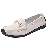 Loafers for Women Anti-Slip PU Business Moccasin Flats 2026 Metallic Chain Embellished Loafer Casual Slip on Shoe,Beige,5.5