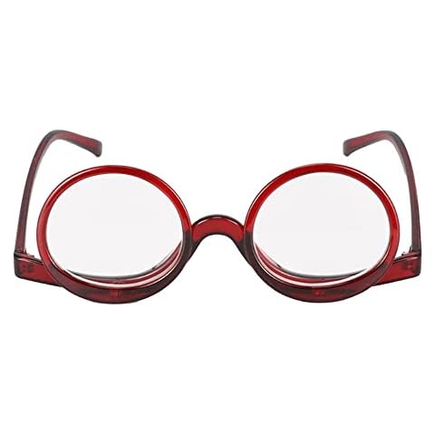 Millya Women Rotatable Make-Up Magnifying Glasses Flip Up Spectacle Lense Eyeglasses for Reading (Double Lens + Red, 3.5) Cover