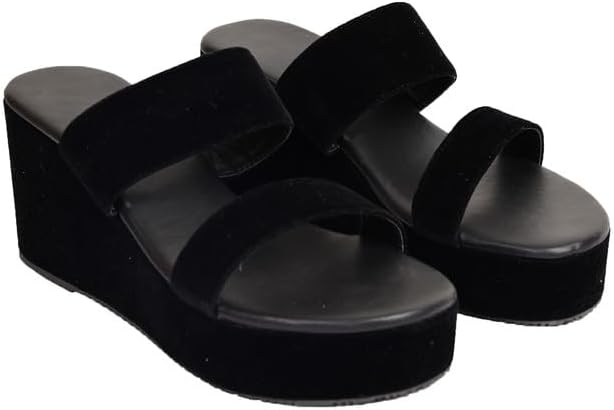 K KOMMY FASHIONSWomen Wedges Sandal Retro Style Platform Heels Sandal For Women Black