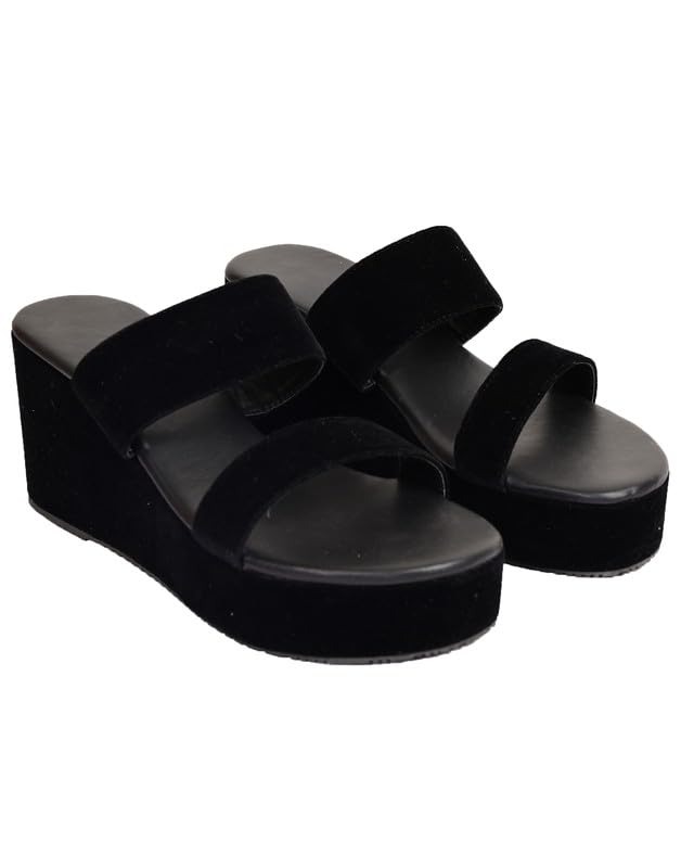 K KOMMY FASHIONSWomen Wedges Sandal Retro Style Platform Heels Sandal For Women Black
