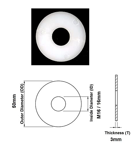 TERF® M16 White Nylon Penny Washer Size M16 / 16mm ID (Hole) X 50mm OD X 3mm Thickness White Nylon Penny Washers - Pack of 4 - Image 3