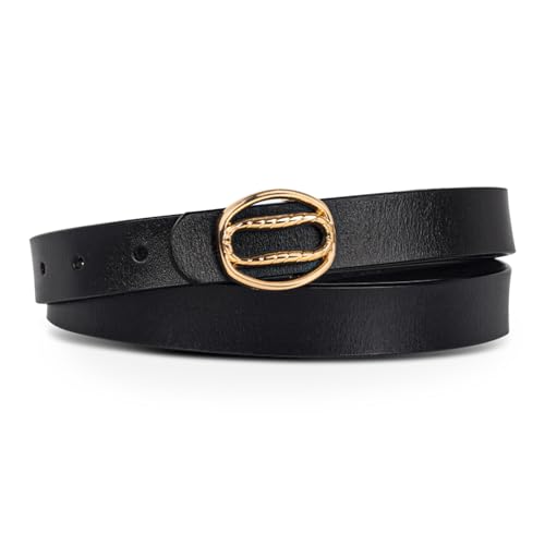 Image of Women's Fashion Classic Metal Buckle Leather Belt with Jeans Dress
