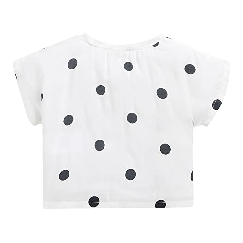 Image of Hopscotch Girls Cotton Polka Dot Print T-shirt And Skirt Set in White Color