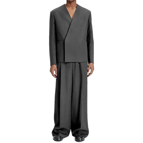 Men's Loose V-Neck Suit - Black Casual Jacket | Party Prom Wedding
