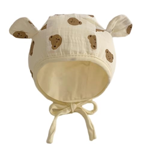 Newborns Baby Earflap Hat Soft & Breathable Cotton Fetal Caps Adjustable Chin Ties Bonnet for Spring Autumn