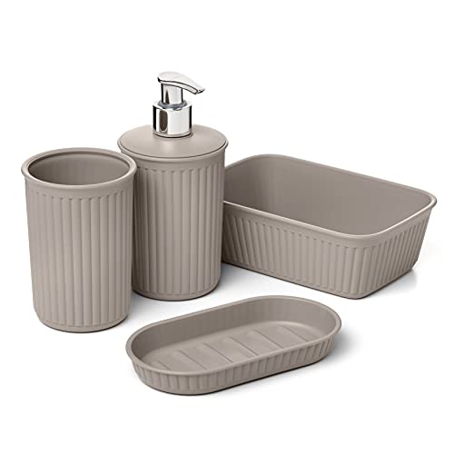 Tatay Set di Accessori da Bagno della Collezione Baobab, da Tavolo, Fabricato in Polipropilene, Senza BPA, Colore Taupe.