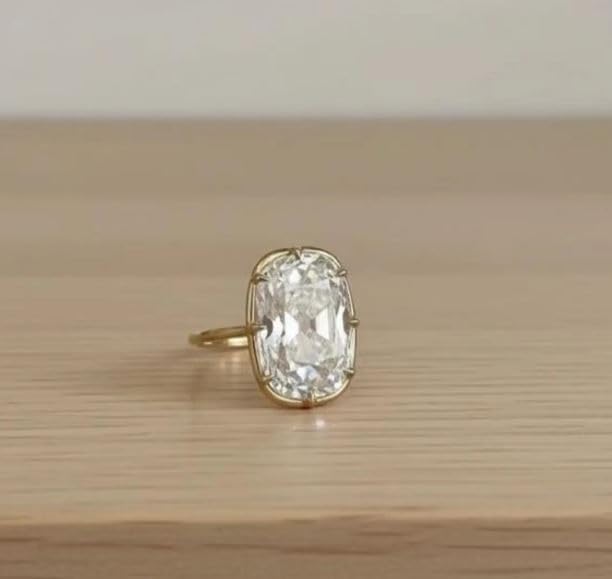 Elegant 4Ct Cushion Cut Solitaire Diamond Ring, 14K Gold Plated Large Cushion Diamond Engagement Ring, Statement Wedding Gift,Size 3-14.
