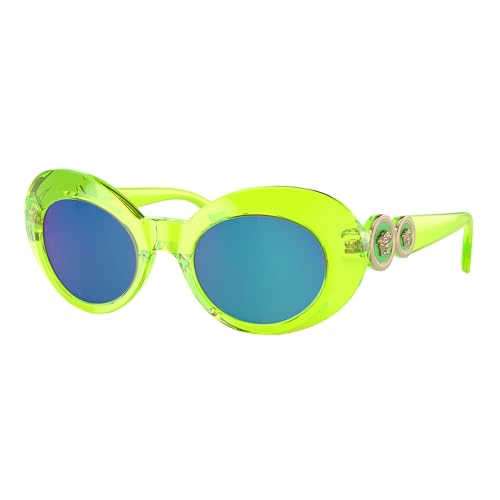 Versace Child Sunglasses Transparent Fluo Green Frame, Green Mirror Light Blue Lenses, 45MM