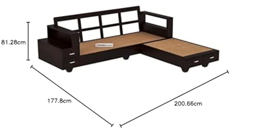 Image of Solid Sheesham Wood L Shape 5 Seater Sofa Set for Living Room, Wooden 5 Seater L Shape Sofa Set with Cushions (L Shape, Walnut)