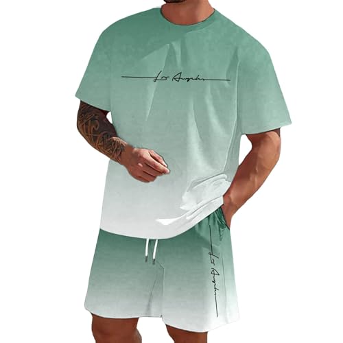 Generico Completo Running Uomo, Completi Estivi Uomo 2 Pezzi Tuta Girocollo T Shirt a Manica Corta E Pantaloncino Tasche Coulisse Set Completino Morbido Comodo Taglio Classico per Allenamento Fitness