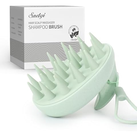 Sndyi Scalp Massager Shampoo Brush, Scalp Scrubber with Soft Silicone Bristles, Scalp Exfoliator for Dandruff Removal, Wheat Straw Hair Scalp Massager for Hair Growth, Wet Dry Scalp Brush, Green Cover