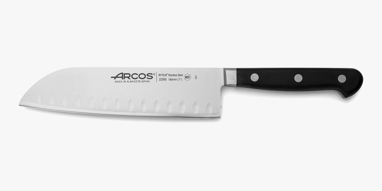 Arcos Opera - Cuchillo Santoku - Acero Inoxidable Forjado NITRUM 180 mm - Mango POM Color Negro