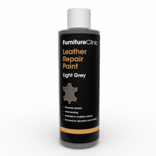 Image of Furniture Clinic Leather Repair Paint | 2-in-1 Seal and Color | Use on Scratches, Tears, and Holes in Car Seats, Furniture | Quick and Easy Leather Repair Kit for Furniture (Light Grey, 250ml / 8.5oz)