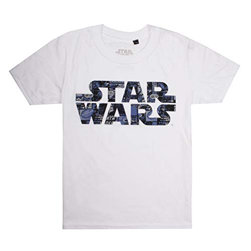 Star Wars Logo Comic Camiseta, Blanco (White White), 9-10 años para Niños