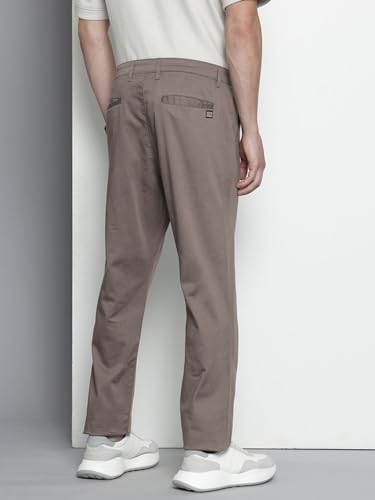 Image of The Indian Garage Co Men Regular Fit Solid Mid-Rise Stretchable Chinos