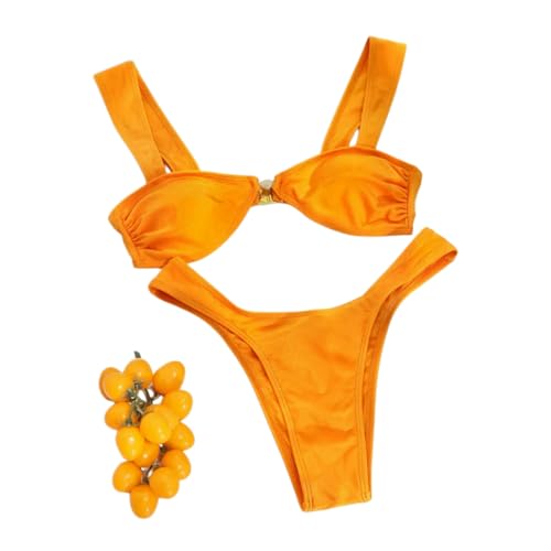 Fryloo bañador Conjunto De Bikini Hilo para Mujer, Traje Baño Corte Alto con Realce, Sexy Dos Piezas Playa, Piscina, Verano-6025og1-l