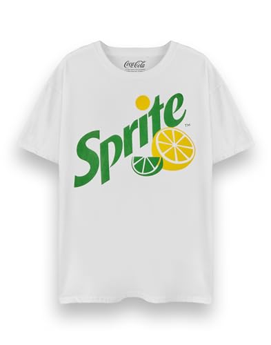 Coca-Cola Sprite Mens T-Shirt | Adults Original Logo Short Sleeve Graphic Tee in White | Distressed Sprite Lemon Vintage Apparel Short-Sleeve Top