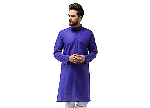 Kurta Royal Men's Khadi azul premium con textura dobby exclusiva talla 38
