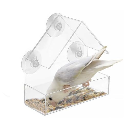1 comedero triangular para pájaros en el techo, comedero para ventana transparente, casa para...