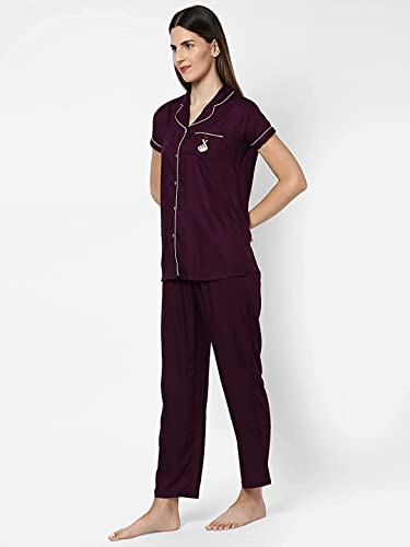 Image of Evolove Women's Polyester Half Sleeves Collared Night Suit Set /Top Pyjama Set Super Soft Comfortable (Nightsuit-Collar-HS-2)