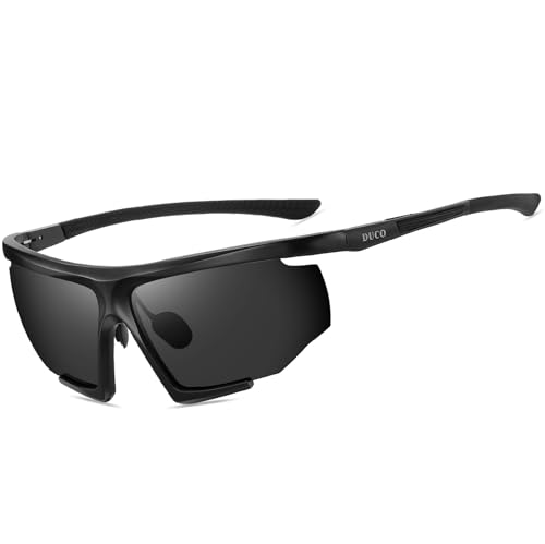 Image of DUCO Sports Mens Sunglasses Trendy Square Polarized Running Sunglasses For Women UV400 Lens DC8238 (Black Frame Gray Lens)