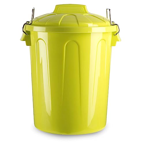 Tradineur - Cubo de basura de plástico - Incluye tapa y asas metalicas - Fabricado en España - Contenedor de residuos - Capacidad de 31 Litros - 48,2 x 37,5 x 37,5 cm. - Color Amarillo.