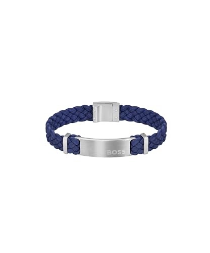 BOSS Jewelry Pulsera para Hombre Colección DYLAN con Cuero Azul Trenzado de...