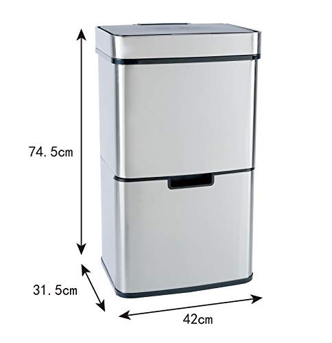 Vertak Edelstahl Mülltrennsysteme, Abfalleimer Sensor, mülleimer trennsystem, Mülltrennsysteme mit Sensor, Mülltrennsysteme mit 3 Fächern, Mülleimer küche - 3 Fach Mülleimer 62 Liter,Edelstahl Sensor - Image 3
