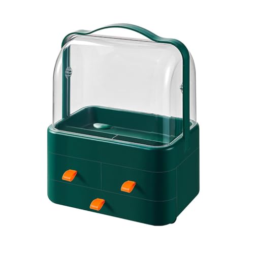 メイクボックス 大容量 コスメ収納 化粧品収納ケース 持ち運び 引き出し付き 蓋付き 防塵防水 便利な取っ手 卓上収納 分類収納 防塵 防水 多機能 コスメボックス 長さ26*幅18*高さ34cm グリーン