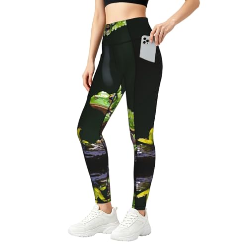 Legging imprimé grenouille femme avec poches et vêtement fitness