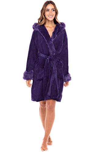 Alexander Del Rossa Sherpa Robes for Women Long, Womens Robes Long Hooded Bathrobes for Women, Winter Plus Size Robe