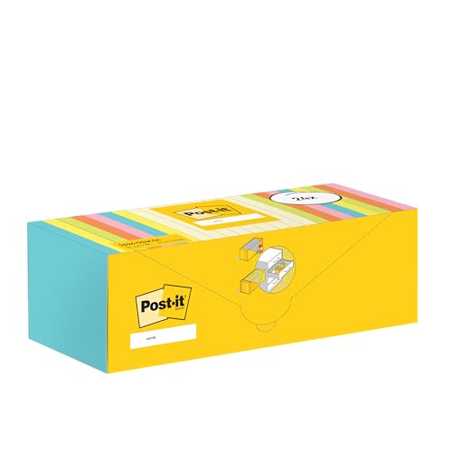 Post-it Notas de colores surtidos, 24 blocs, 100 hojas por bloc, 76 mm x 76 mm, notas autoadhesivas para tomar notas, listas de tareas y recordatorios, suministros escolares y de oficina