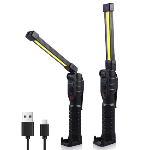 WIYETY 2 lámparas LED de trabajo para taller, batería con imán y gancho, plegable, recargable, luces de inspección COB, lámpara de trabajo LED para reparación de coches