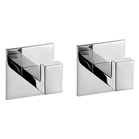 Hallyware Self Adhesive Hooks 2 Pack SUS304 Stainless Steel Coat Robe Clothes Door Wall Hook with No Drilling for Bathroom and Kitchen,Mirror Polished Cover