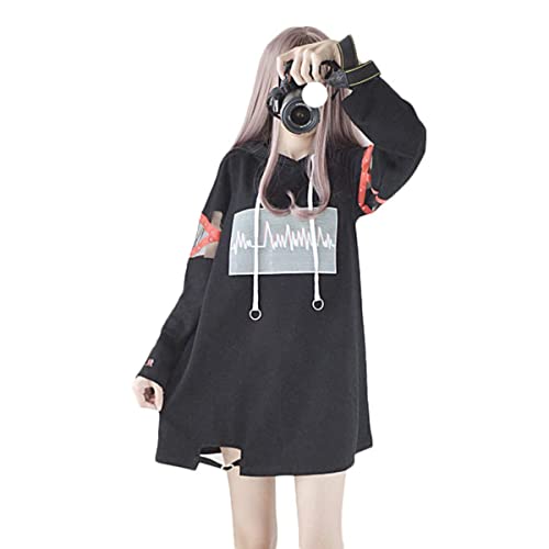 Himifashion Harajuku Robe décontractée à manches longues pour femme Motif patchwork, Noir , L, (HM-683) Cover