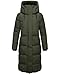 MARIKOO Damen Langer Wintermantel warmer Steppmantel mit abnehmbarer Kapuze und magnetischen Details Chumanii XVI Dark Olive Gr. L