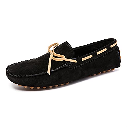 Mens Loafers Round Toe PU Leather Moccasins Boat Shoes Slip Resistant Lightweight Anti-Slip Fashion Classic Slip-ons(Black,10 M US)
